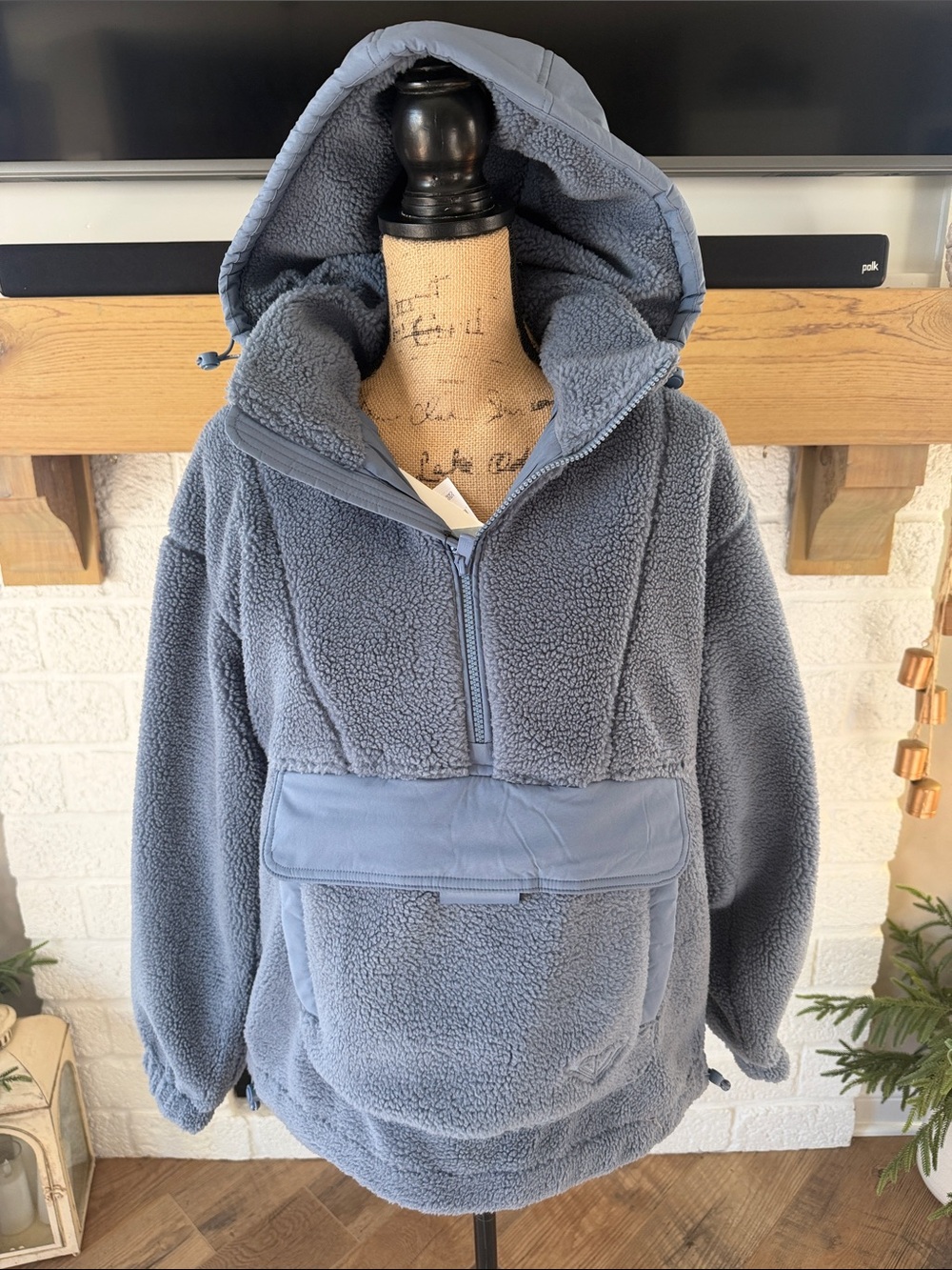 Roxy Slate Blue Rita Teddy Fleece Half-Zip Hoodie Jacket